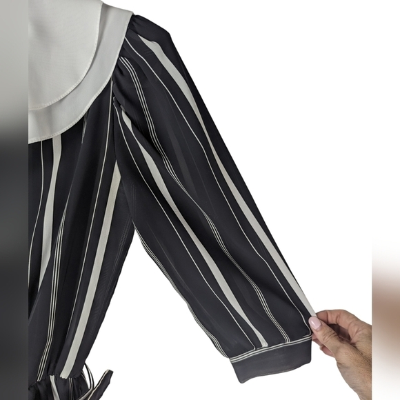 Vintage 80s Striped Dress Peter Pan Collar Wednesday Addams Dark Academia - Picture 5 of 15